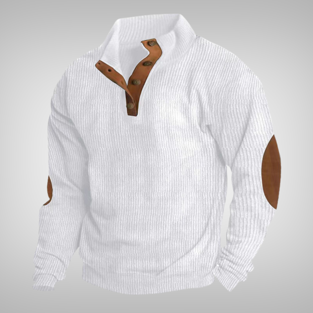 Herren Strickpullover mit warmem Stehkragen und Knopfleiste