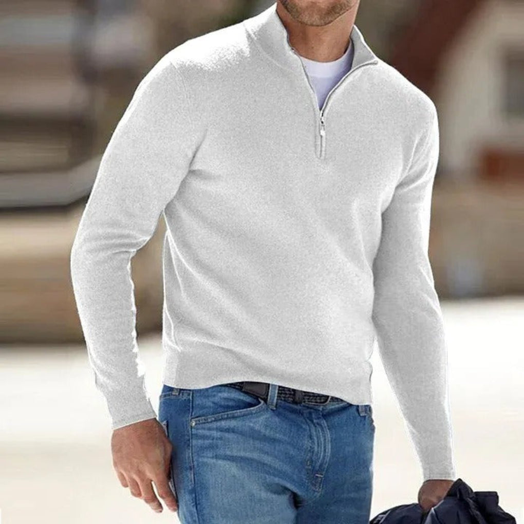 Herren Strickpullover mit kurzem Reißverschluss und Stehkragen