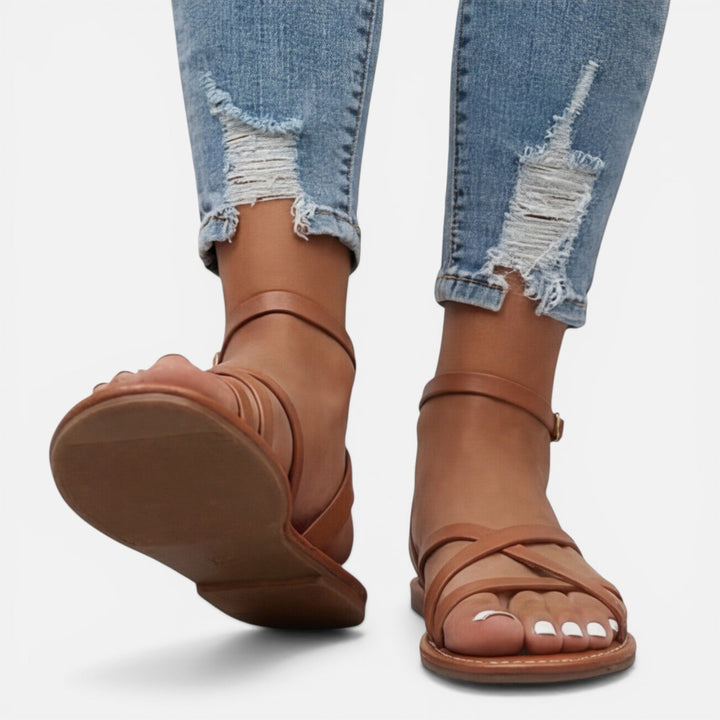 Feloris - Damen Leder Riemchensandalen Flach Minimalistisch