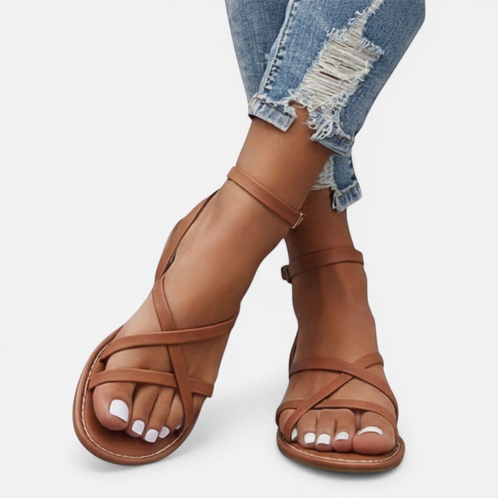Feloris - Damen Leder Riemchensandalen Flach Minimalistisch
