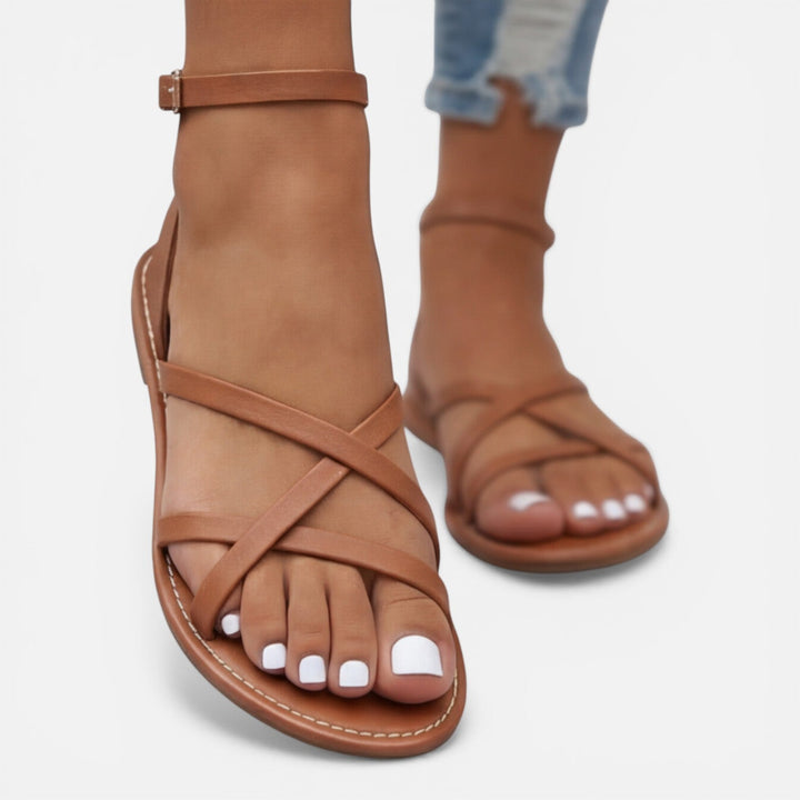 Feloris - Damen Leder Riemchensandalen Flach Minimalistisch
