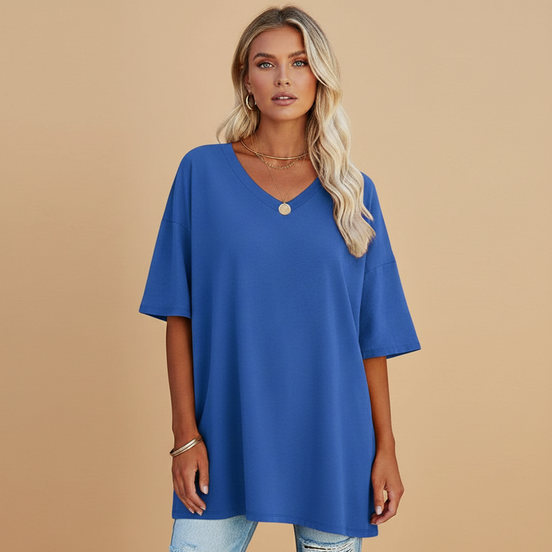 Tabby - Damen Lockeres V Ausschnitt T Shirt Relaxed Fit