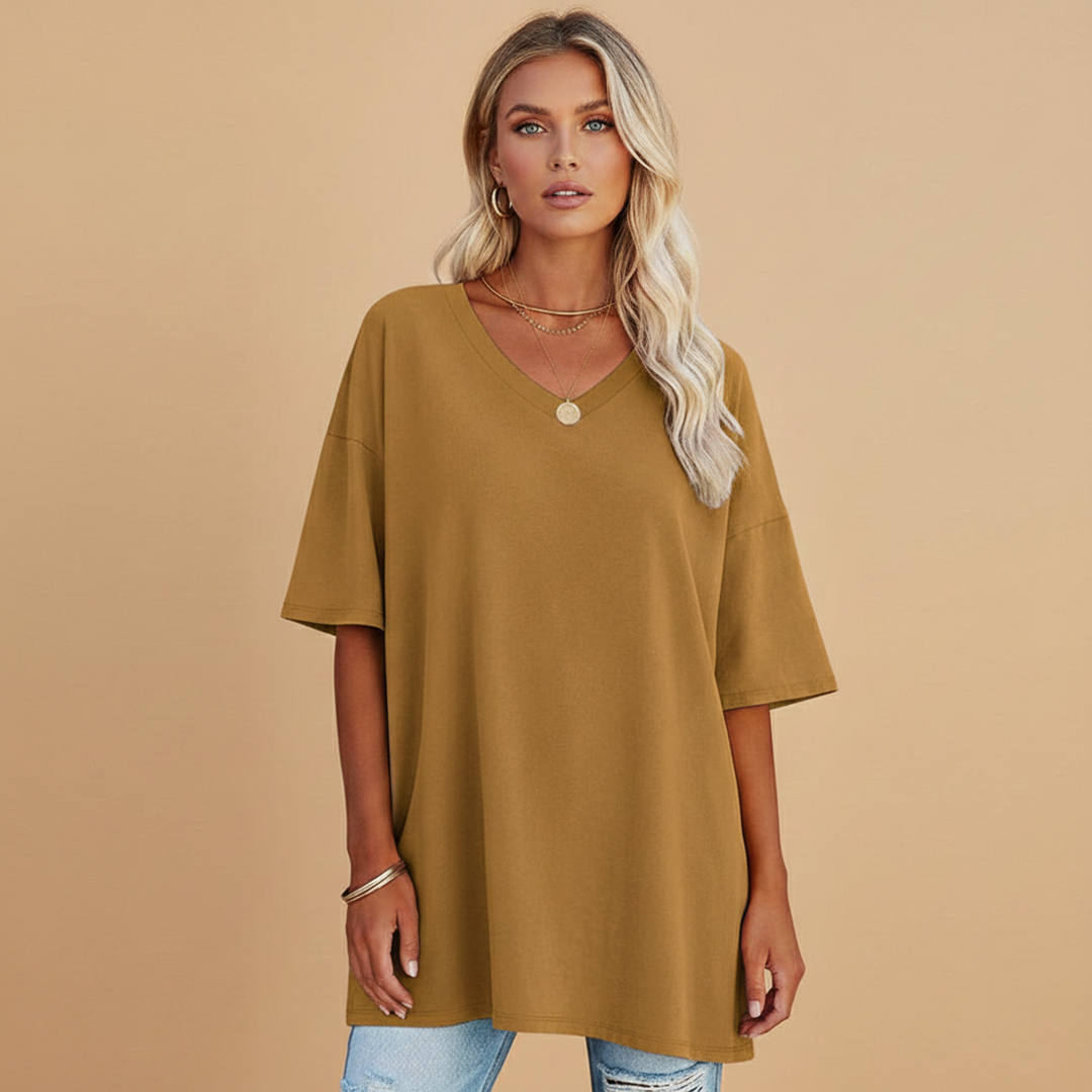 Tabby - Damen Lockeres V Ausschnitt T Shirt Relaxed Fit