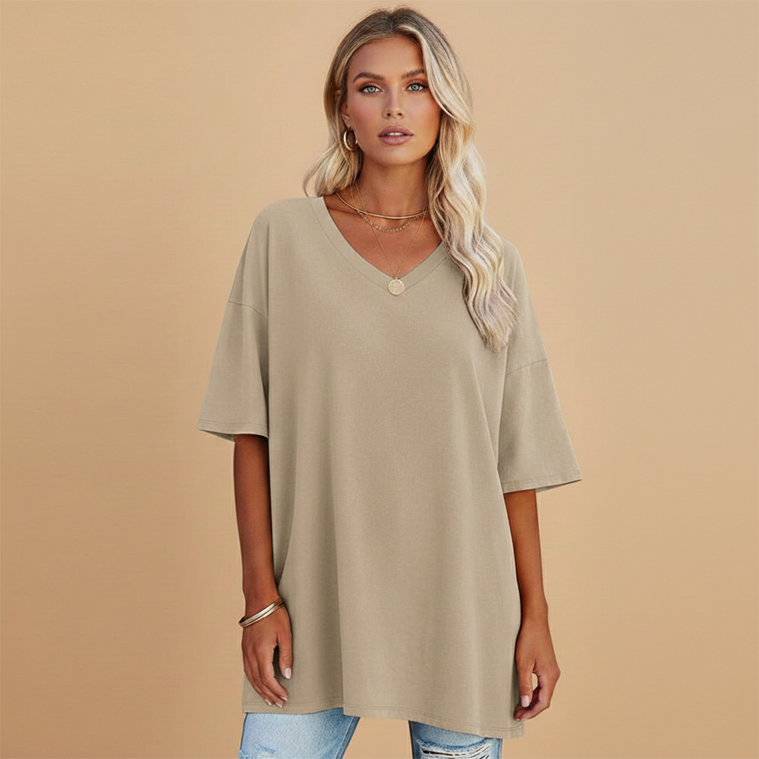 Tabby - Damen Lockeres V Ausschnitt T Shirt Relaxed Fit