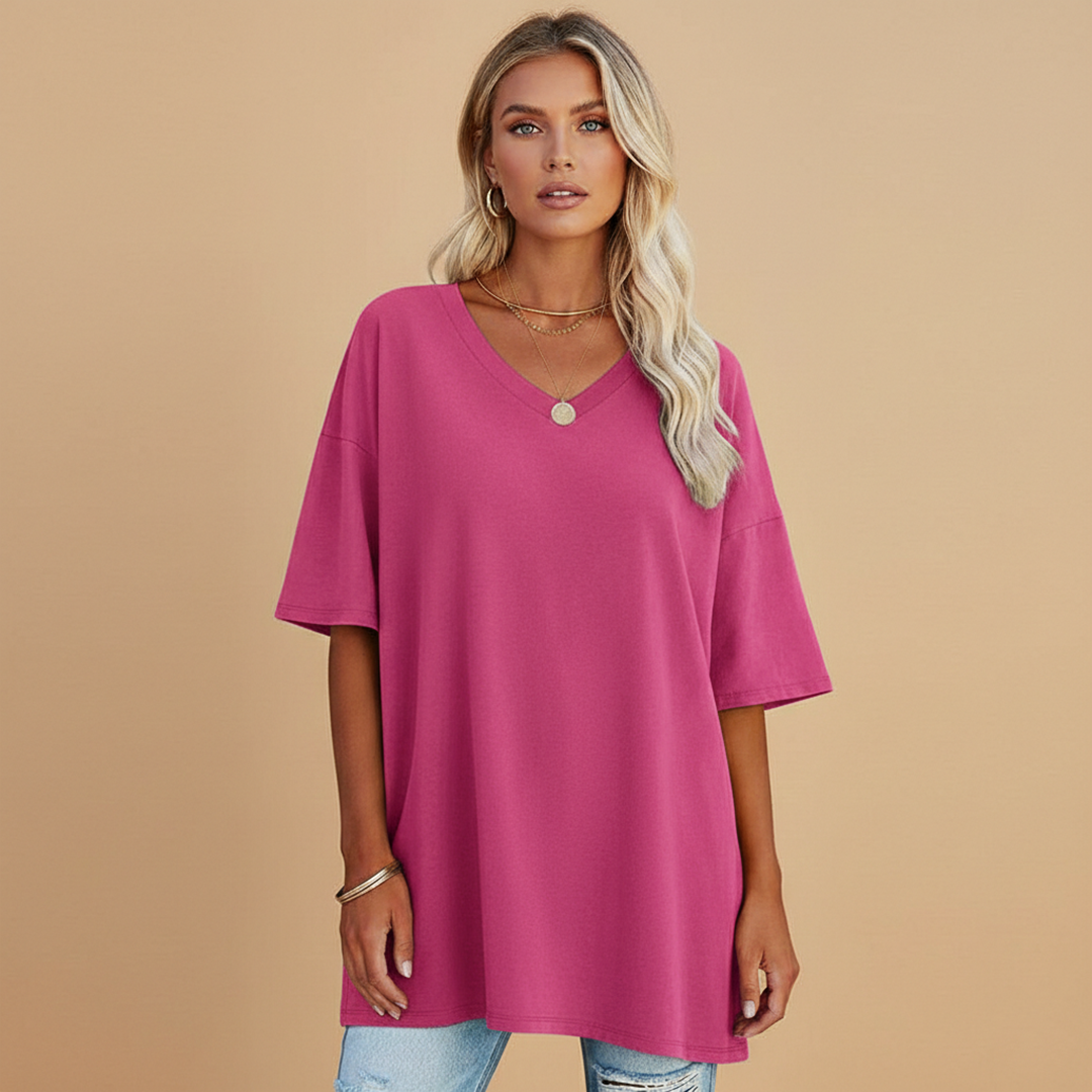 Tabby - Damen Lockeres V Ausschnitt T Shirt Relaxed Fit