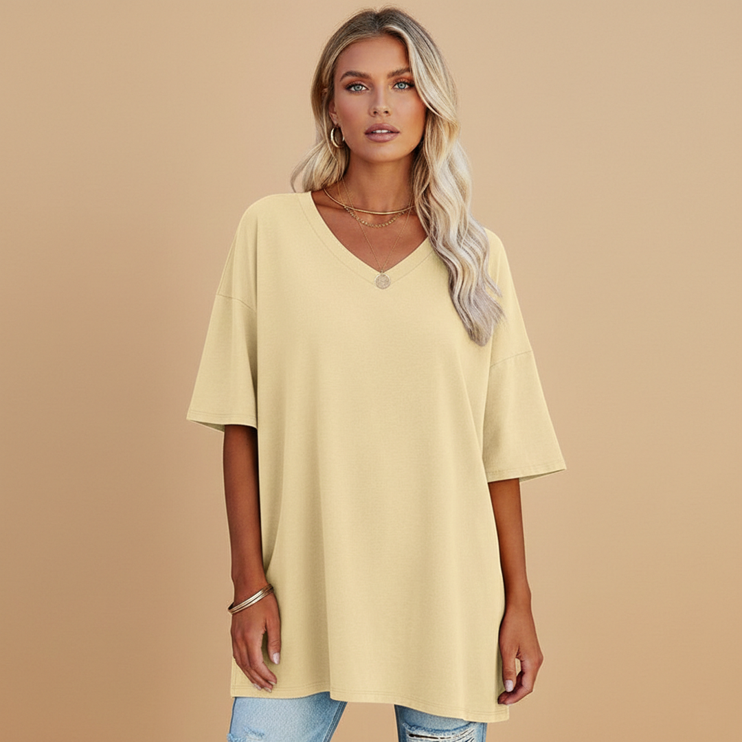Tabby - Damen Lockeres V Ausschnitt T Shirt Relaxed Fit