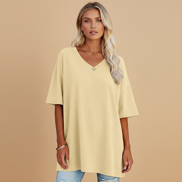 Tabby - Damen Lockeres V Ausschnitt T Shirt Relaxed Fit