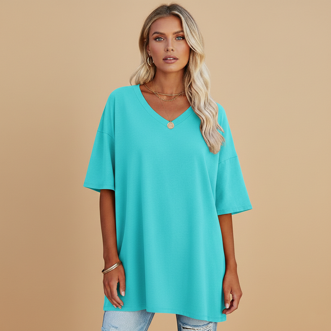 Tabby - Damen Lockeres V Ausschnitt T Shirt Relaxed Fit