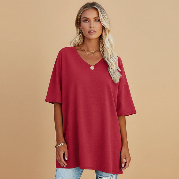 Tabby - Damen Lockeres V Ausschnitt T Shirt Relaxed Fit