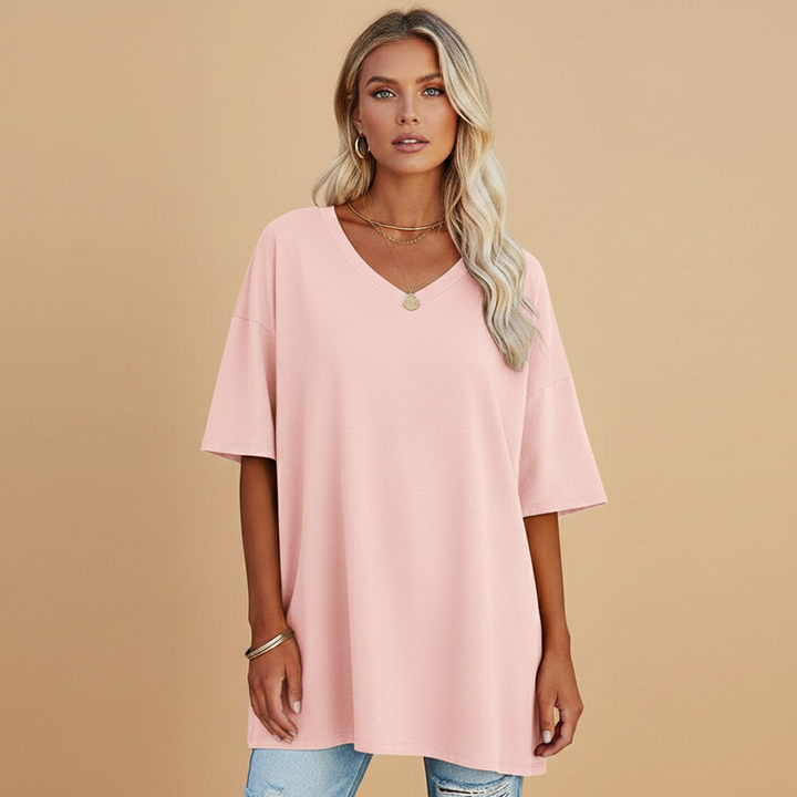 Tabby - Damen Lockeres V Ausschnitt T Shirt Relaxed Fit