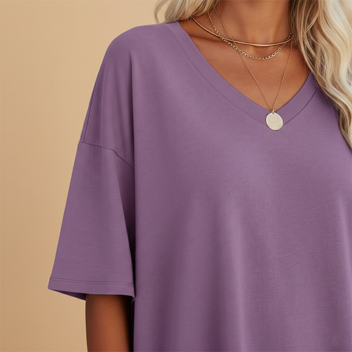 Tabby - Damen Lockeres V Ausschnitt T Shirt Relaxed Fit