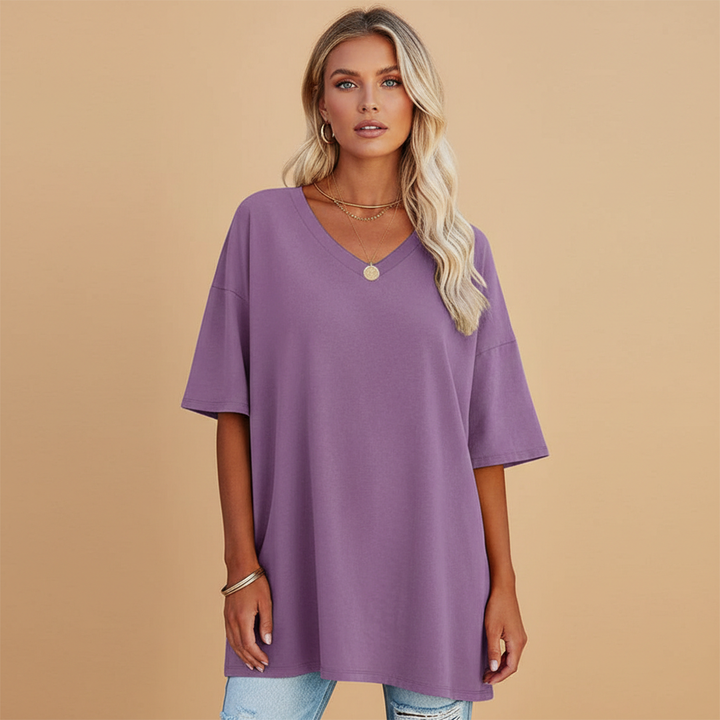 Tabby - Damen Lockeres V Ausschnitt T Shirt Relaxed Fit