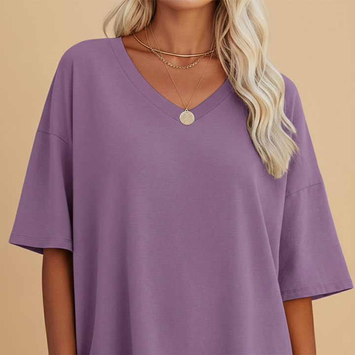 Tabby - Damen Lockeres V Ausschnitt T Shirt Relaxed Fit