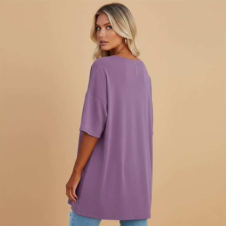 Tabby - Damen Lockeres V Ausschnitt T Shirt Relaxed Fit