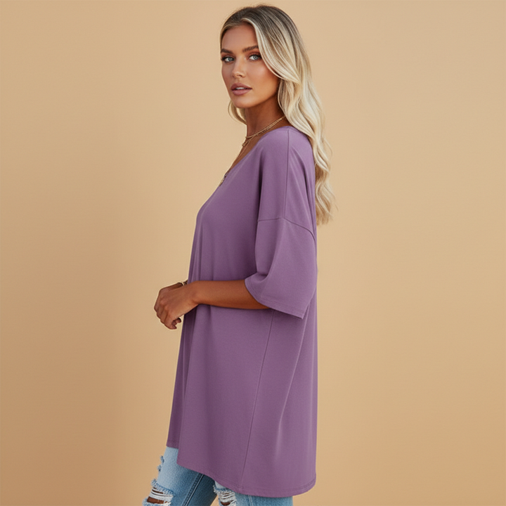 Tabby - Damen Lockeres V Ausschnitt T Shirt Relaxed Fit