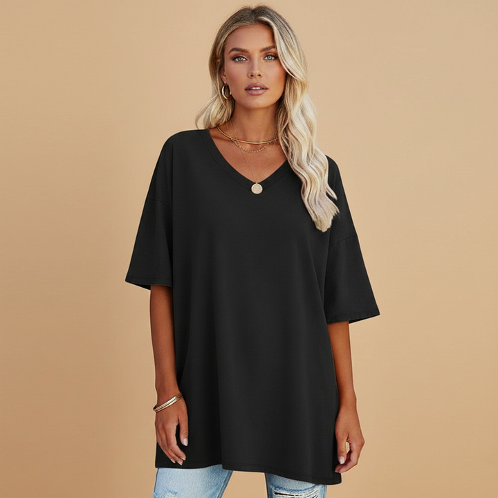 Tabby - Damen Lockeres V Ausschnitt T Shirt Relaxed Fit