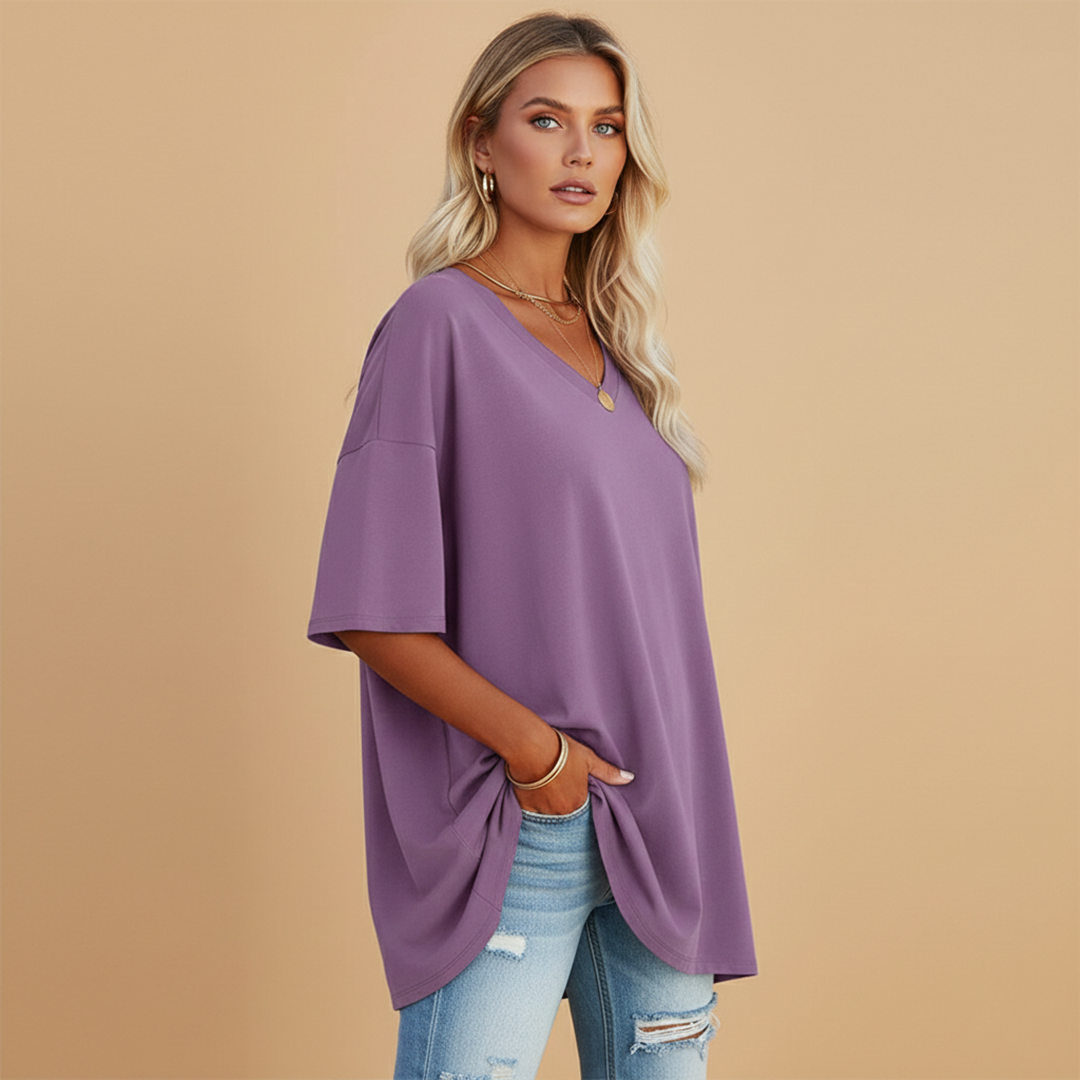 Tabby - Damen Lockeres V Ausschnitt T Shirt Relaxed Fit