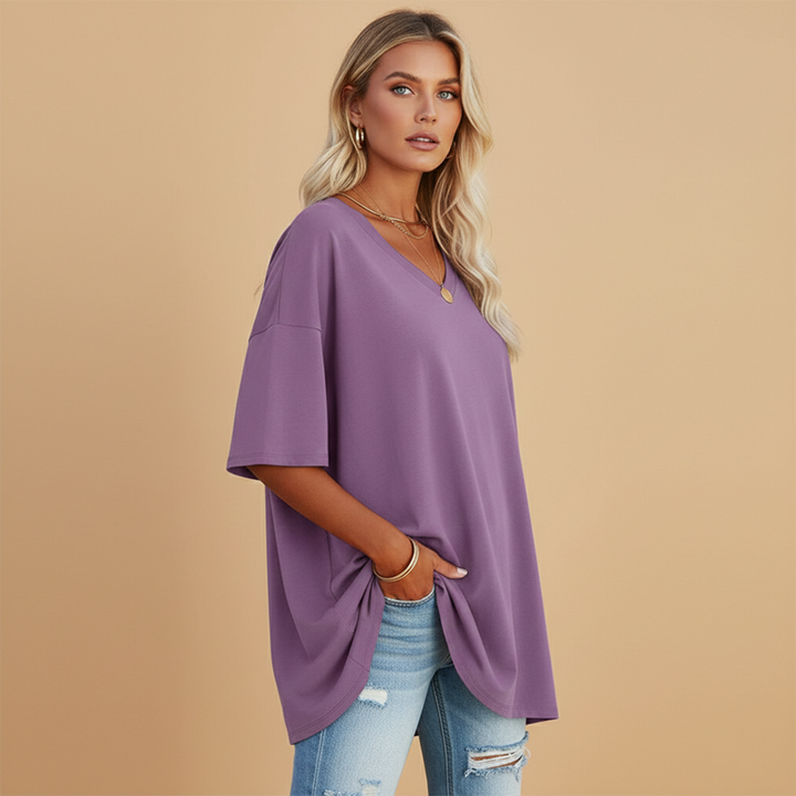 Tabby - Damen Lockeres V Ausschnitt T Shirt Relaxed Fit