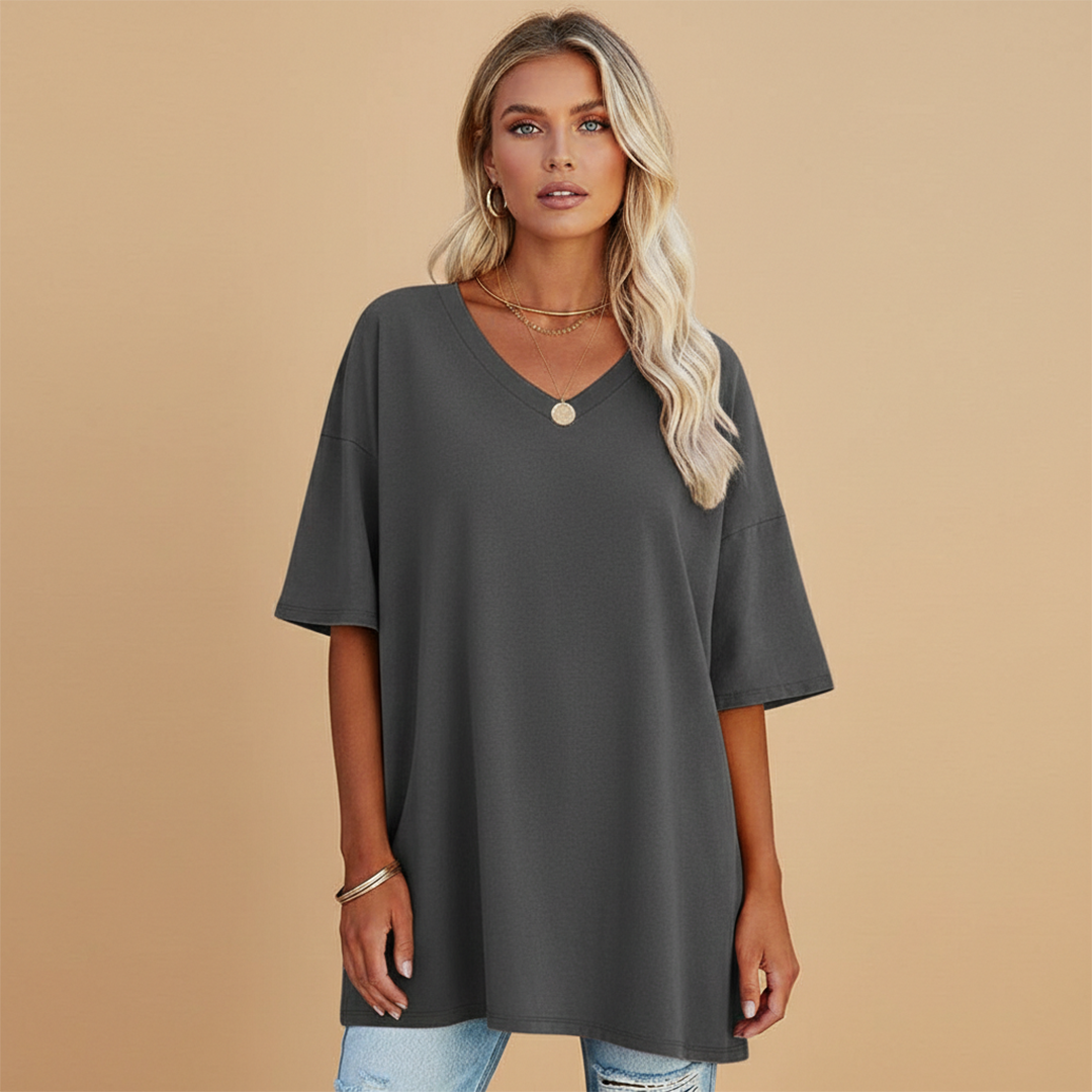 Tabby - Damen Lockeres V Ausschnitt T Shirt Relaxed Fit