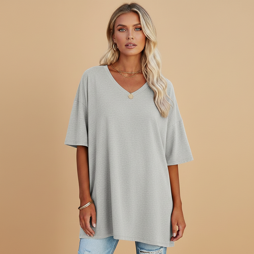 Tabby - Damen Lockeres V Ausschnitt T Shirt Relaxed Fit