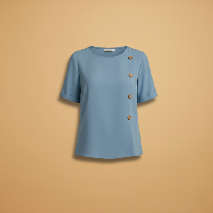 Livia - Kurzarm Bluse mit Seitlichen Knöpfen und Lockerer Passform