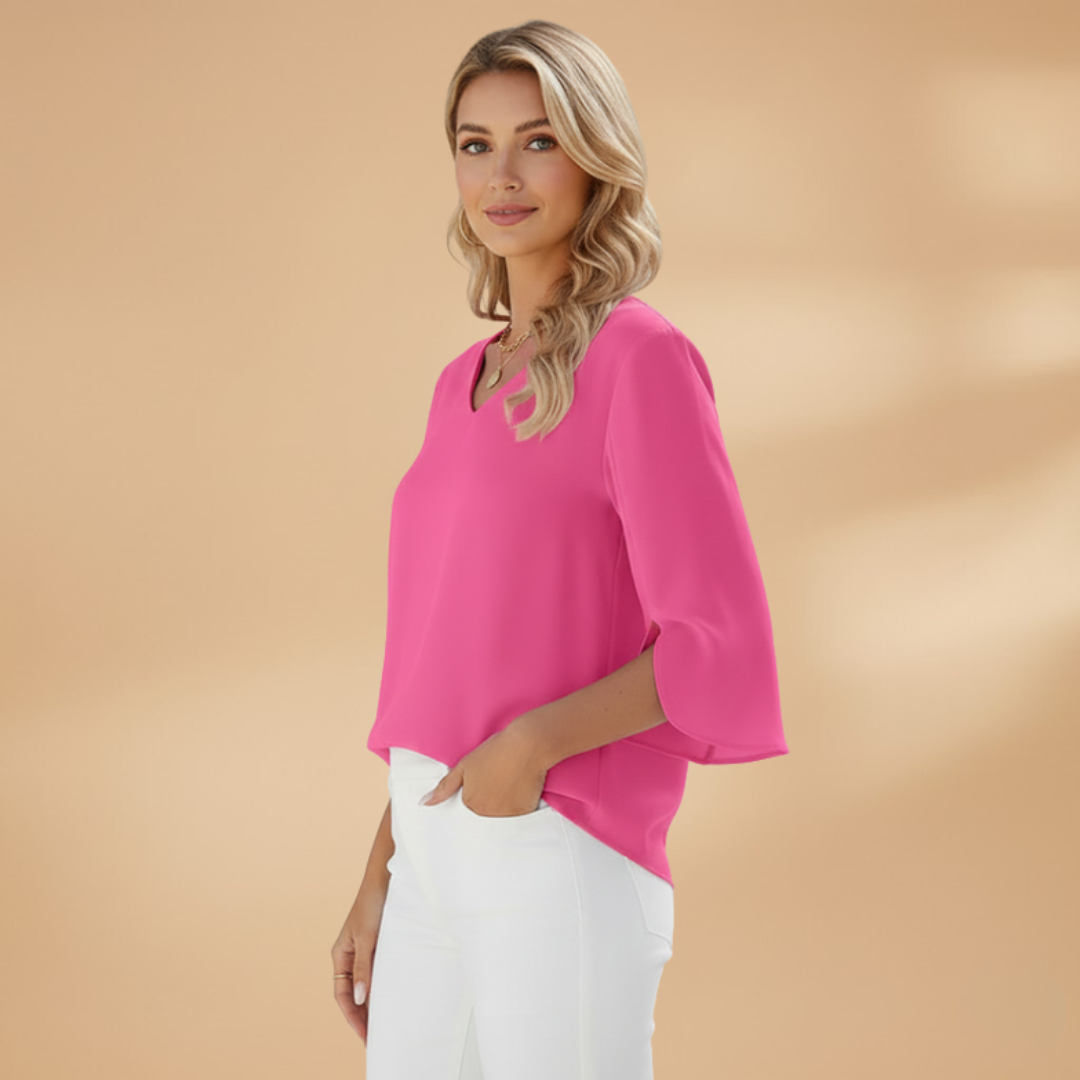 Arbella - Damen V-Ausschnitt Bluse mit Klassischem Design