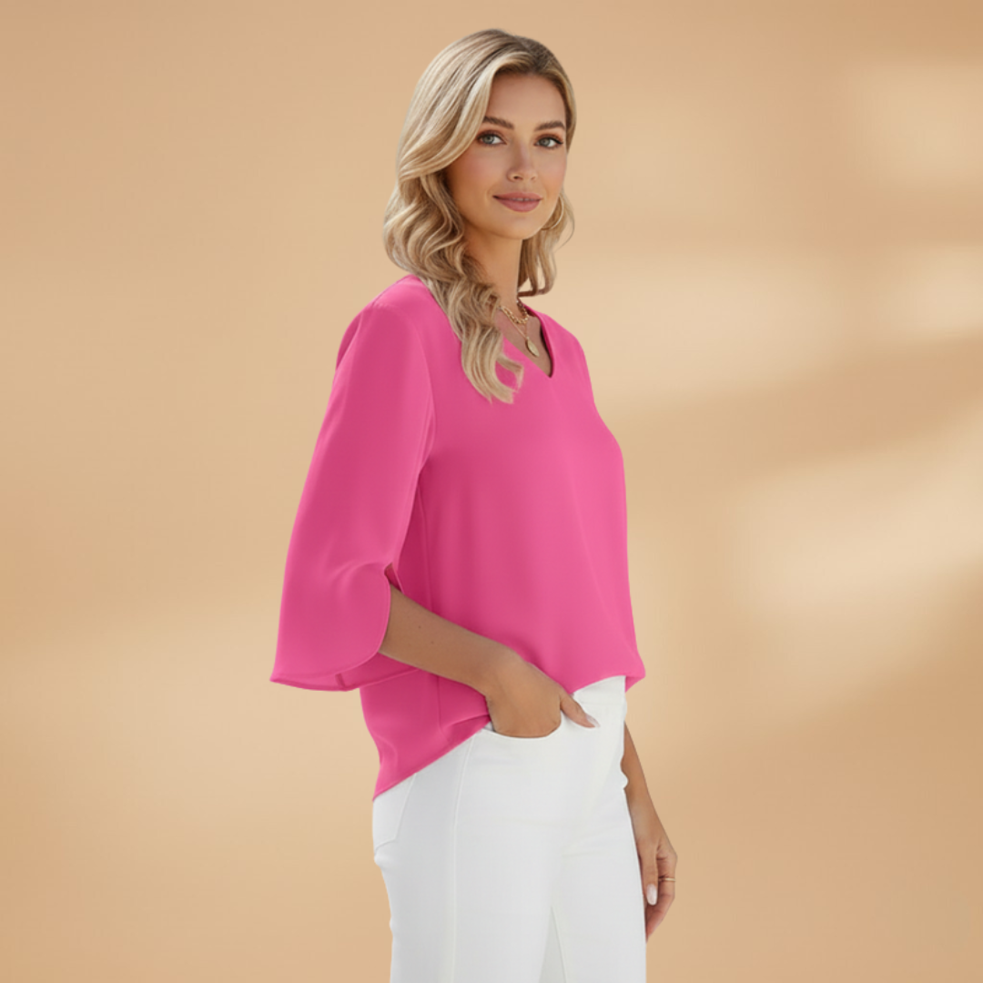Arbella - Damen V-Ausschnitt Bluse mit Klassischem Design