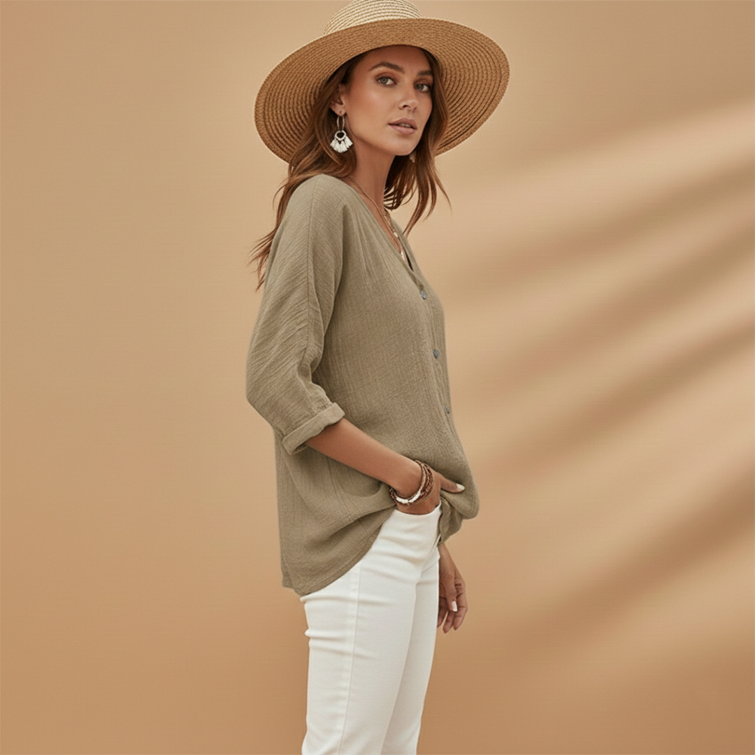 Adele - Damen V-Ausschnitt T-Shirt mit Stilvollem Design