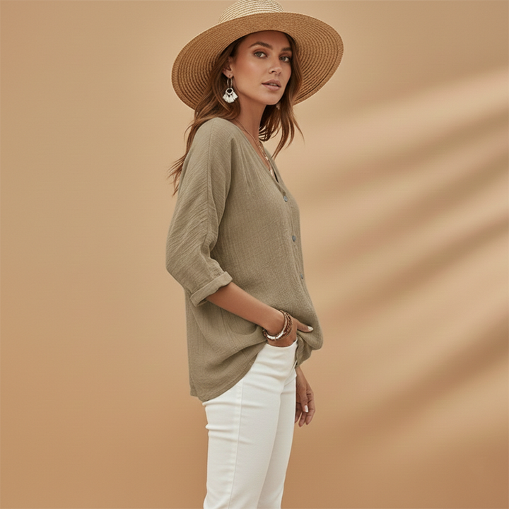 Adele - Damen V-Ausschnitt T-Shirt mit Stilvollem Design