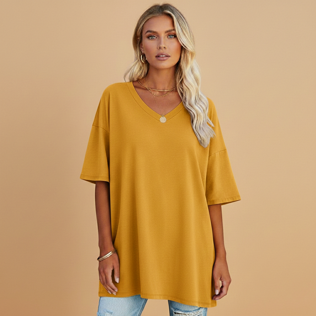 Tabby - Damen Lockeres V Ausschnitt T Shirt Relaxed Fit