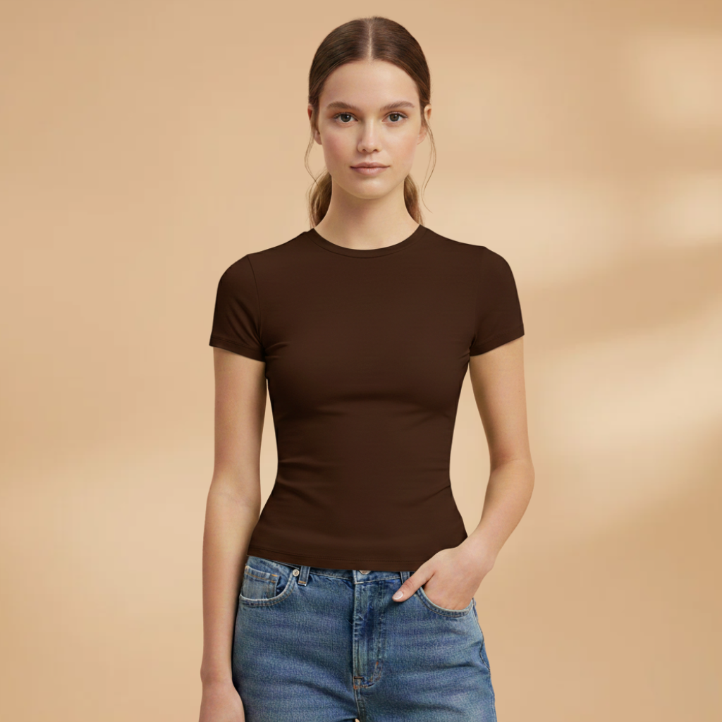Veluna - Damen Slim Fit T Shirt Rundhals Alltag