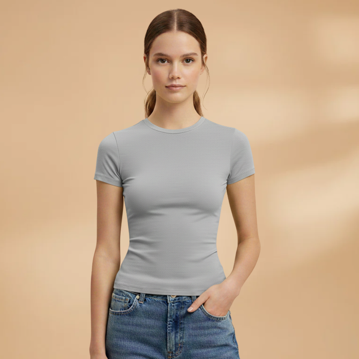 Veluna - Damen Slim Fit T Shirt Rundhals Alltag