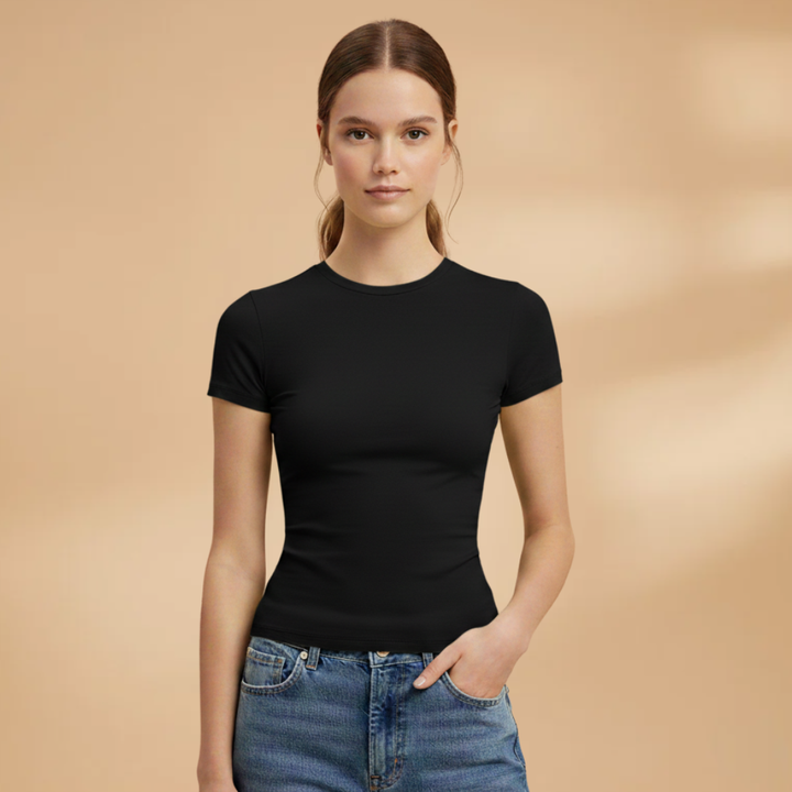 Veluna - Damen Slim Fit T Shirt Rundhals Alltag