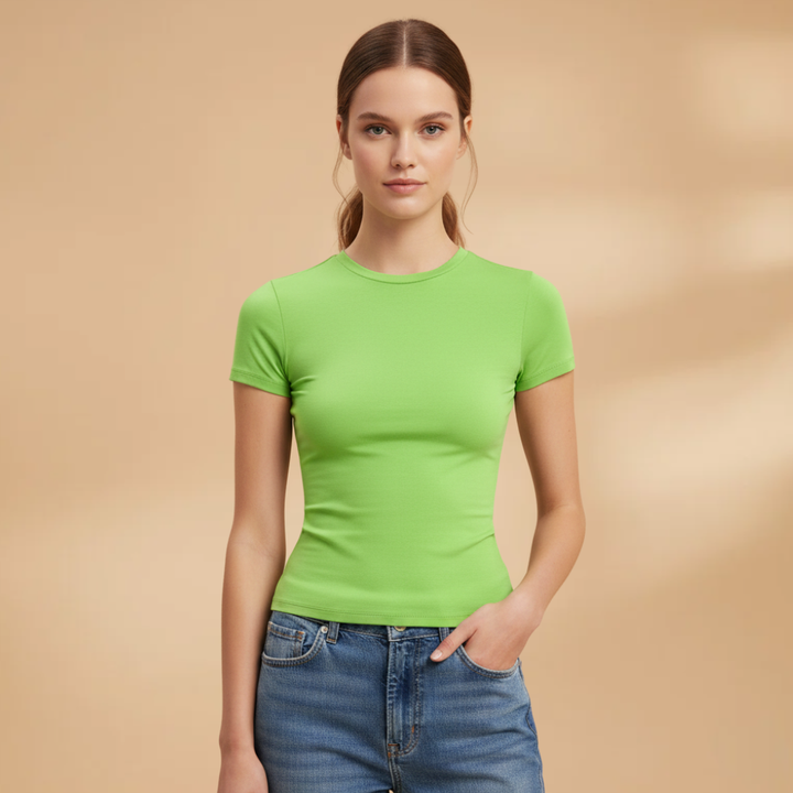 Veluna - Damen Slim Fit T Shirt Rundhals Alltag