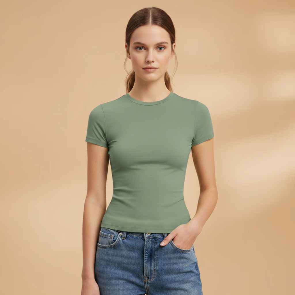 Veluna - Damen Slim Fit T Shirt Rundhals Alltag