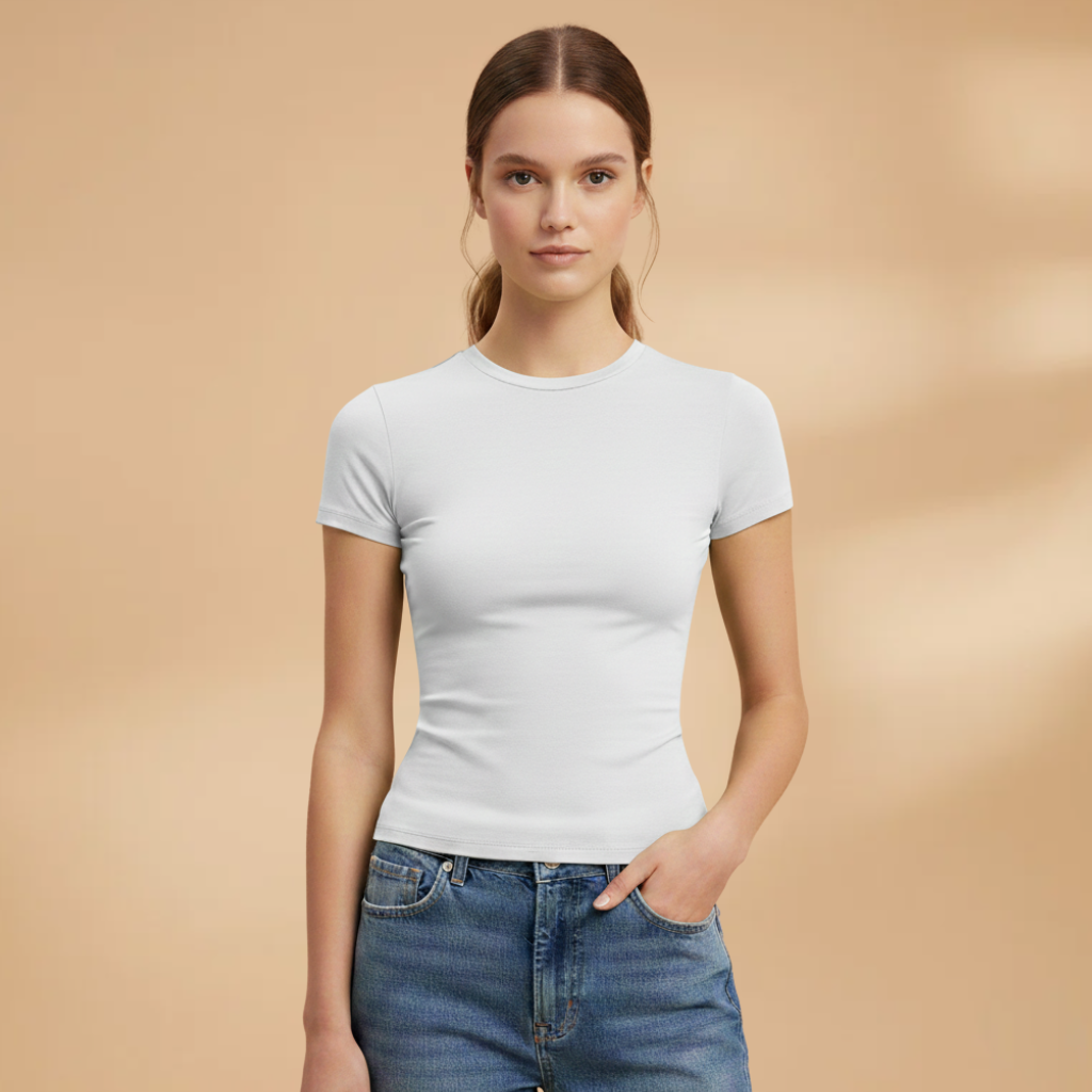 Veluna - Damen Slim Fit T Shirt Rundhals Alltag