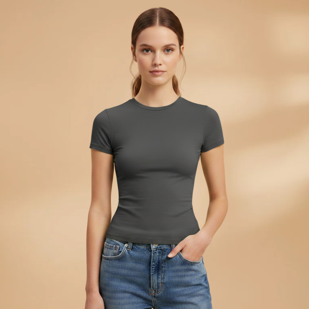 Veluna - Damen Slim Fit T Shirt Rundhals Alltag