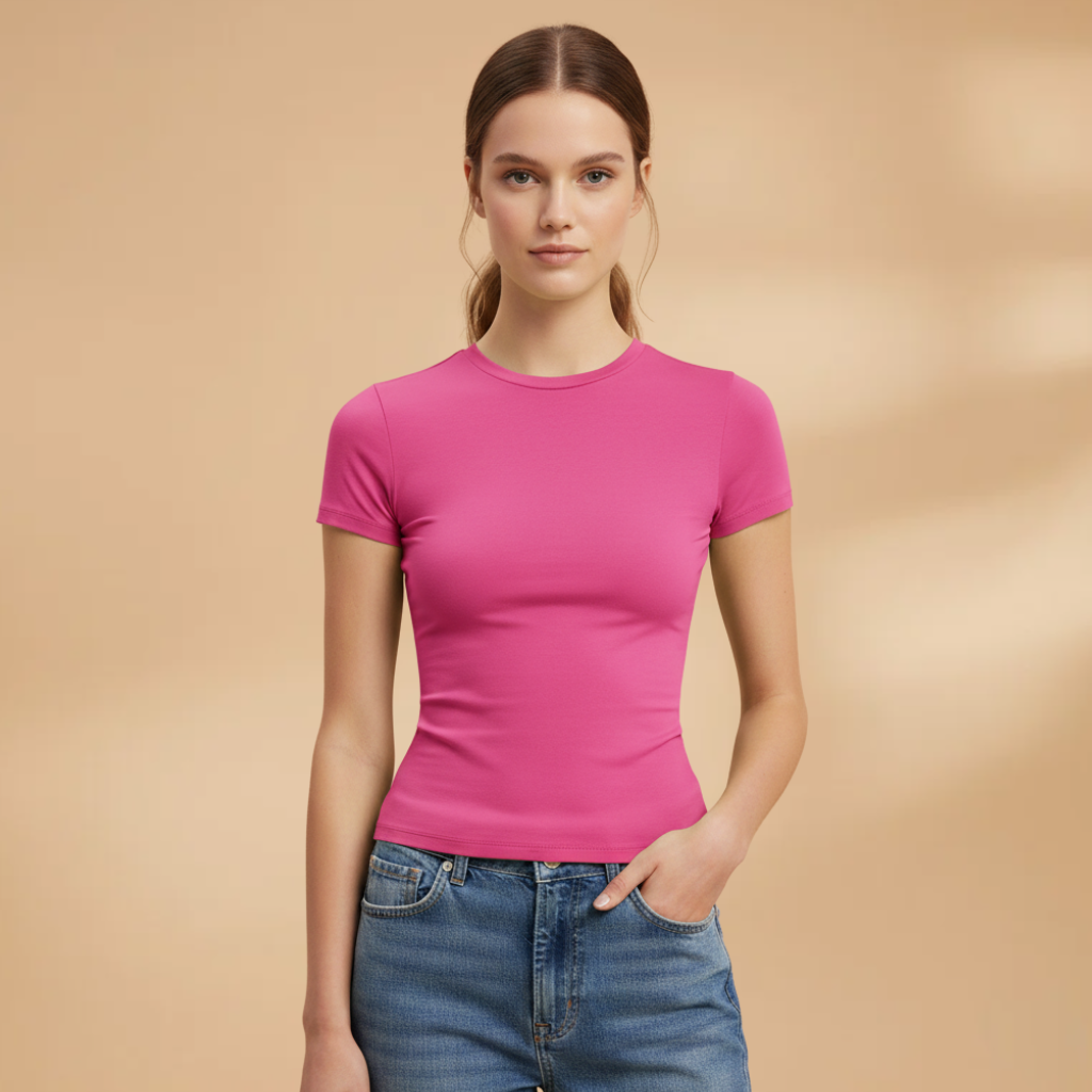 Veluna - Damen Slim Fit T Shirt Rundhals Alltag