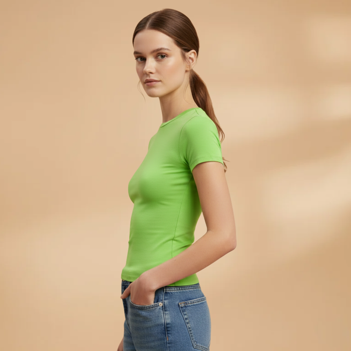 Veluna - Damen Slim Fit T Shirt Rundhals Alltag