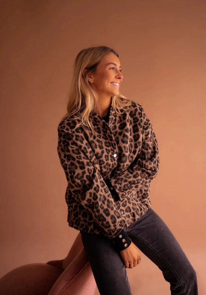 Veylora – Leopard Print Bomberjacke Damen