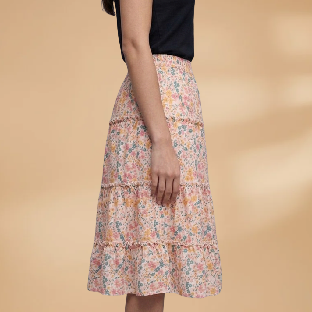 Annie - Voluminöser Rock mit Blumenmuster und Rüschenrand