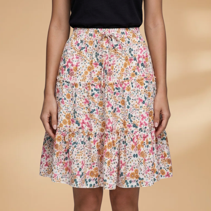 Annie - Voluminöser Rock mit Blumenmuster und Rüschenrand
