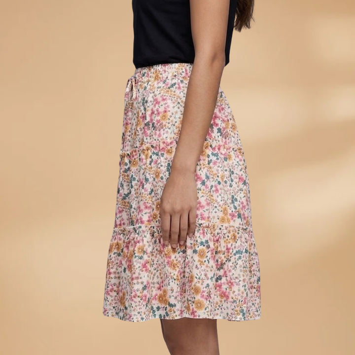 Annie - Voluminöser Rock mit Blumenmuster und Rüschenrand