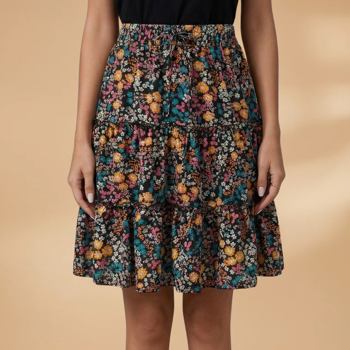 Annie - Voluminöser Rock mit Blumenmuster und Rüschenrand