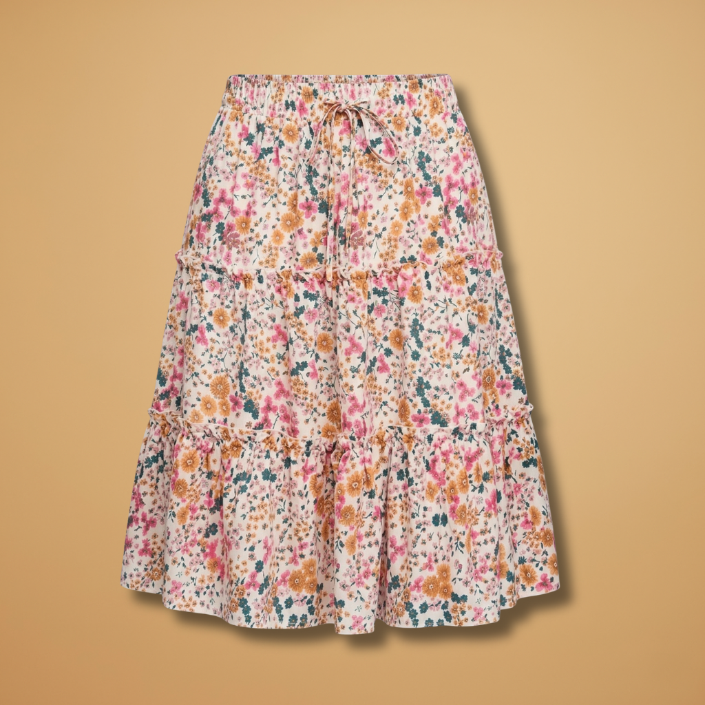 Annie - Voluminöser Rock mit Blumenmuster und Rüschenrand