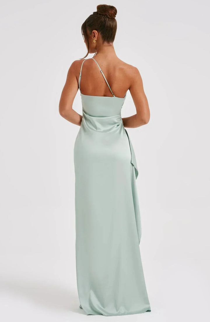 Damen Ein-Schulter-Abendkleid Maxikleid hohem Schlitz Drapiert - Image 16