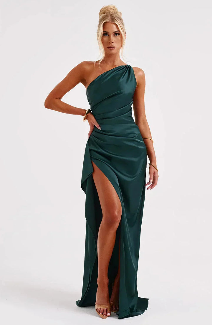 Damen Ein-Schulter-Abendkleid Maxikleid hohem Schlitz Drapiert - Image 17