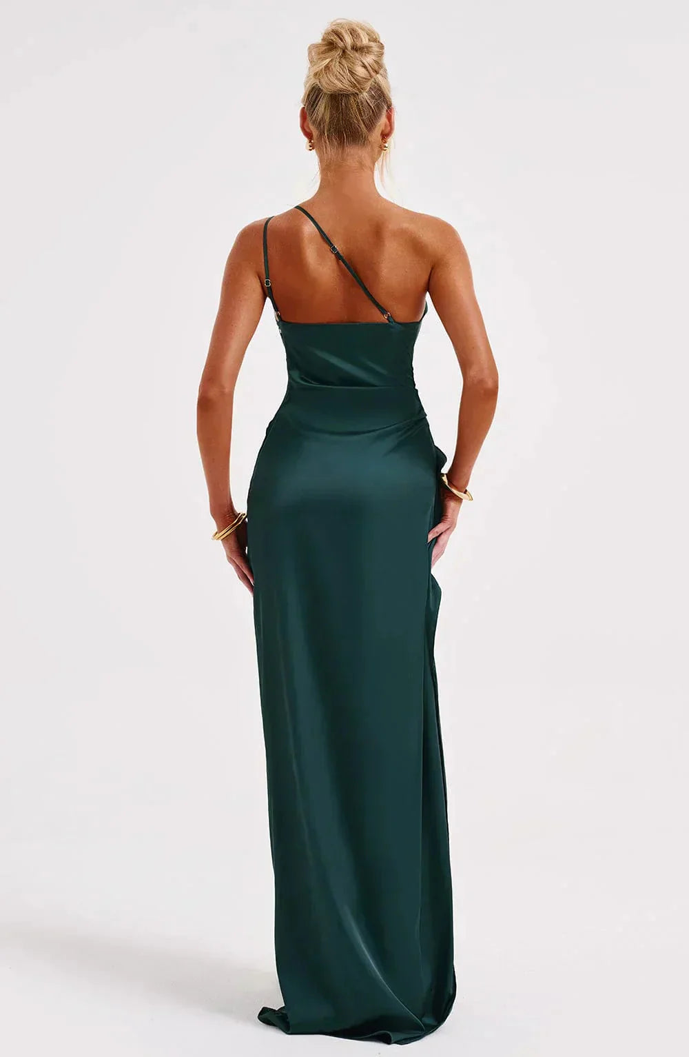 Damen Ein-Schulter-Abendkleid Maxikleid hohem Schlitz Drapiert - Image 18
