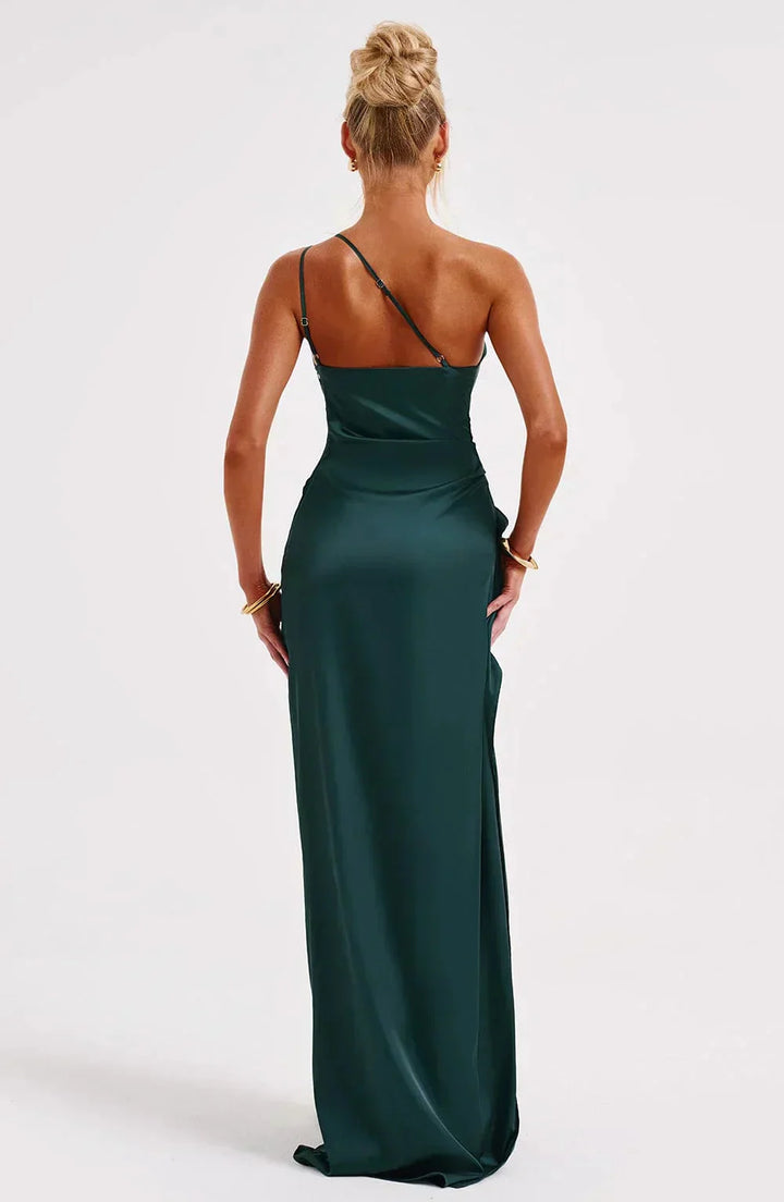 Damen Ein-Schulter-Abendkleid Maxikleid hohem Schlitz Drapiert - Image 18