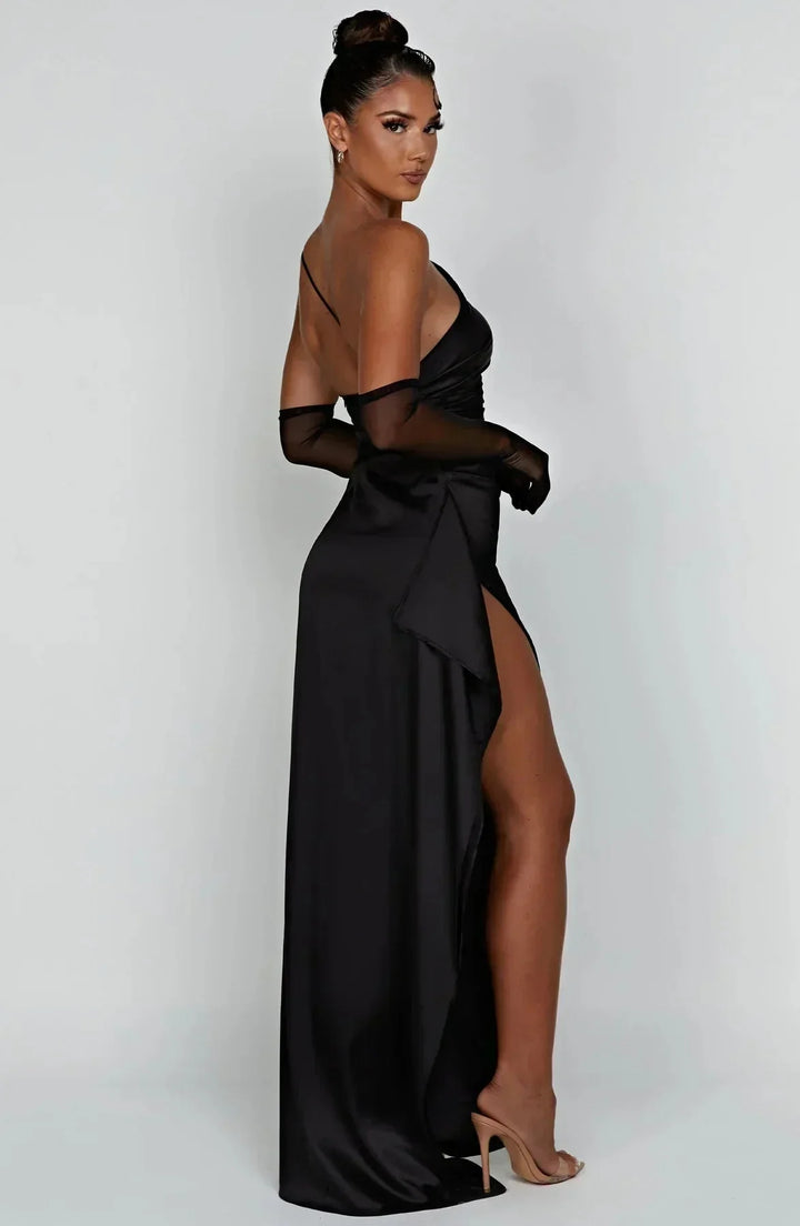 Damen Ein-Schulter-Abendkleid Maxikleid hohem Schlitz Drapiert - Image 19